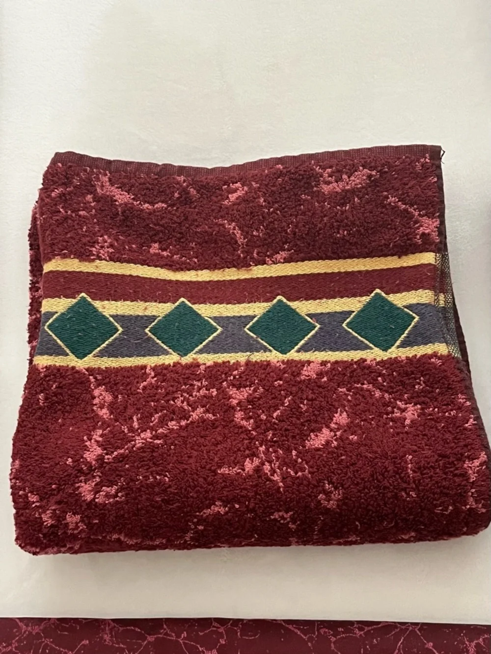 Vintage Marble Burgundy Green & Gold Shower Curtain Towels & Curtain Hooks Set